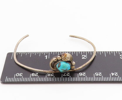 925 Sterling Silver Vintage Bracelet NAVAJO Turquoise Carved Leaf Cuff  BT11525