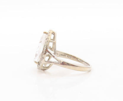 925 Sterling Silver Vintage Ring Drop Cut Topaz Halo Topaz  Sz 7  RG30881