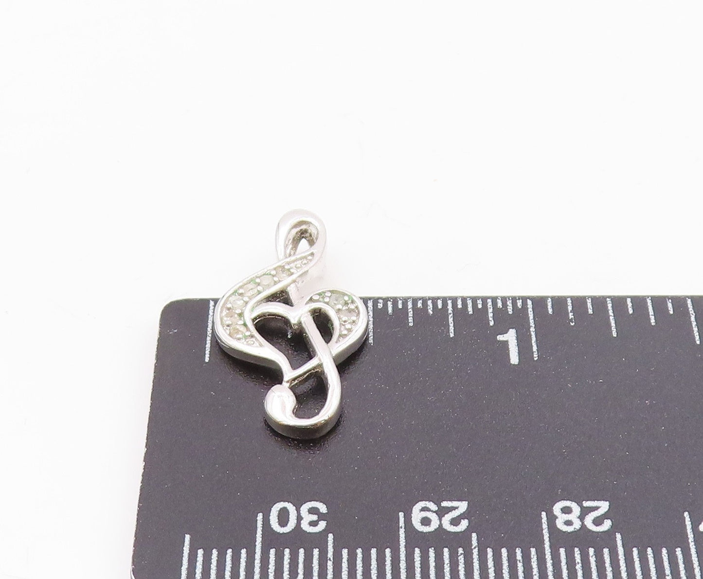925 Sterling Silver   Genuine Diamonds Love Heart Treble Clef Pendant  PT12785