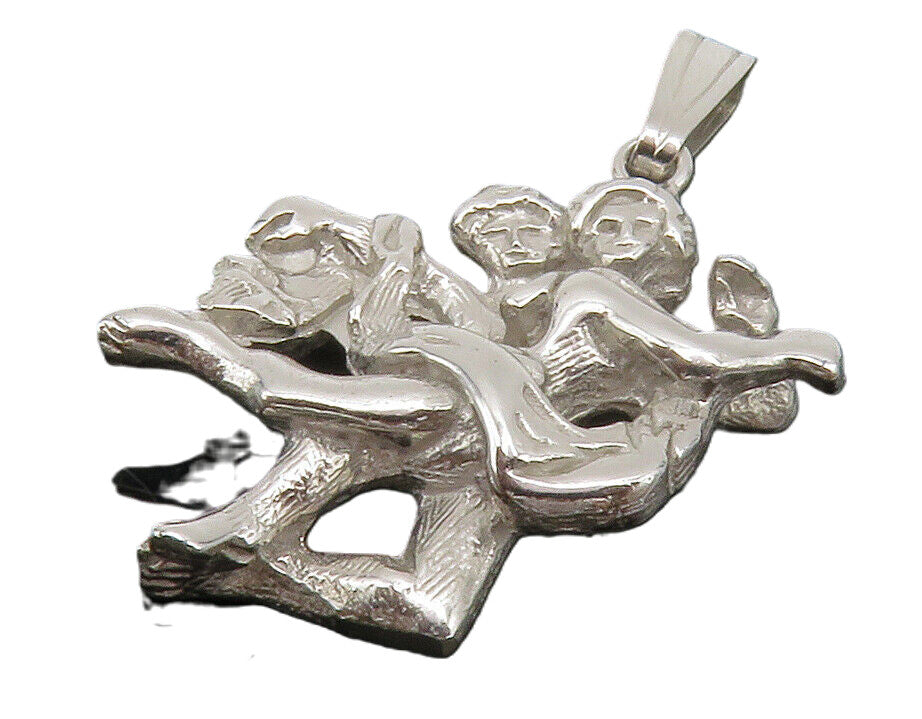 925 Sterling Silver  Vintage Shiny Sculpted Dancing Couple Pendant  PT10744
