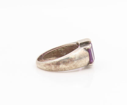 925 Sterling Silver Vintage Ring Three Stone Amethyst Dome Band  Sz 5.5  RG33845
