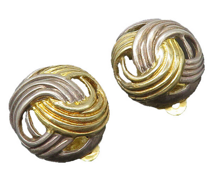 MFA 925 Silver  Vintage Two Tone Love Knot Dome Non Pierce Earrings  EG11021