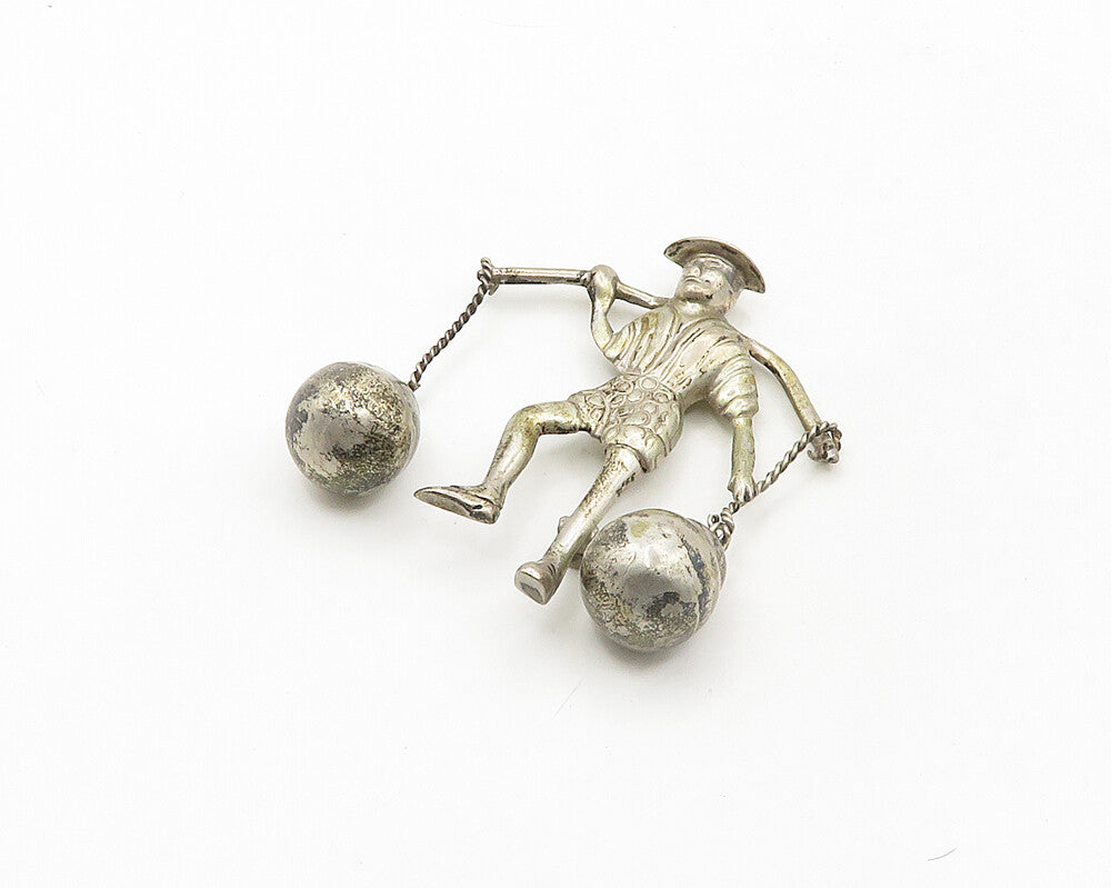 MEXICO 925 Sterling Silver  Vintage Man With Carrying Stick Brooch Pin  BP7557