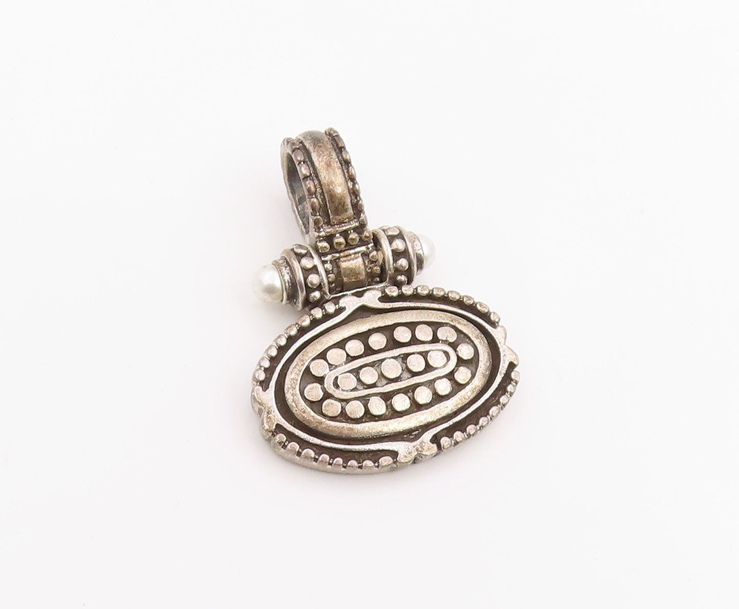 925 Sterling Silver Vintage Pendant Double Pearl Designer Beaded Charm  PT25952