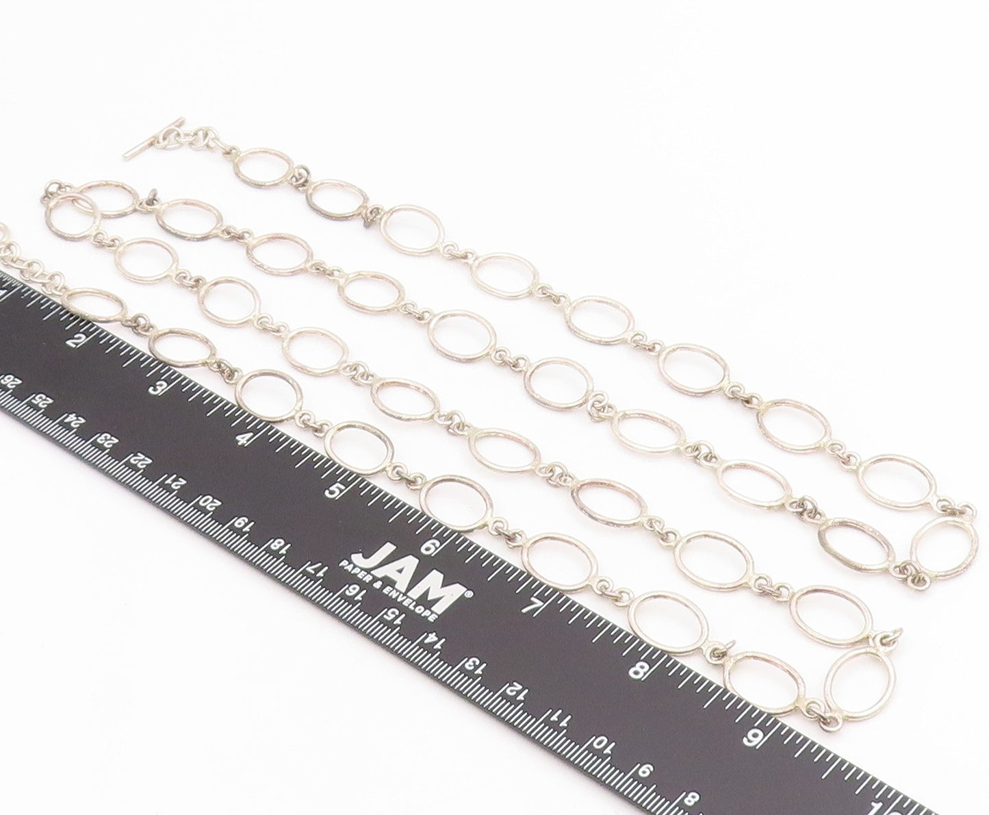925 Sterling Silver Vintage Necklace Modernist Hollow Oval Link Chain  NE4746