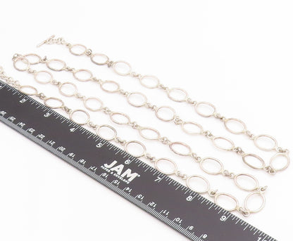 925 Sterling Silver Vintage Necklace Modernist Hollow Oval Link Chain  NE4746