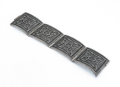 925 Sterling Silver  Vintage Oxidized Ornate Filigree Chain Bracelet  BT2220