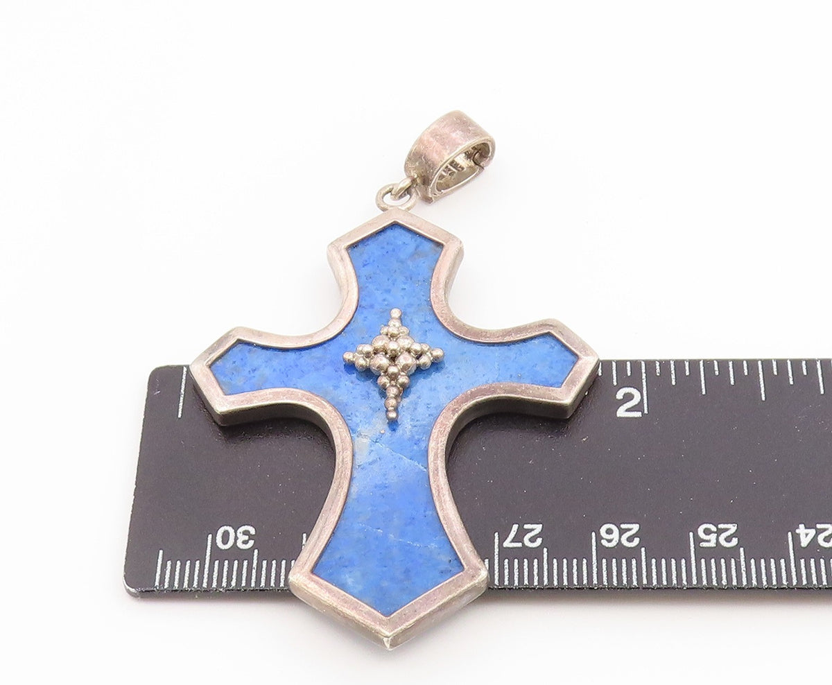 925 Sterling Silver Vintage Pendant WHITNEY KELLY Lapis Lazuli Cross  PT26601