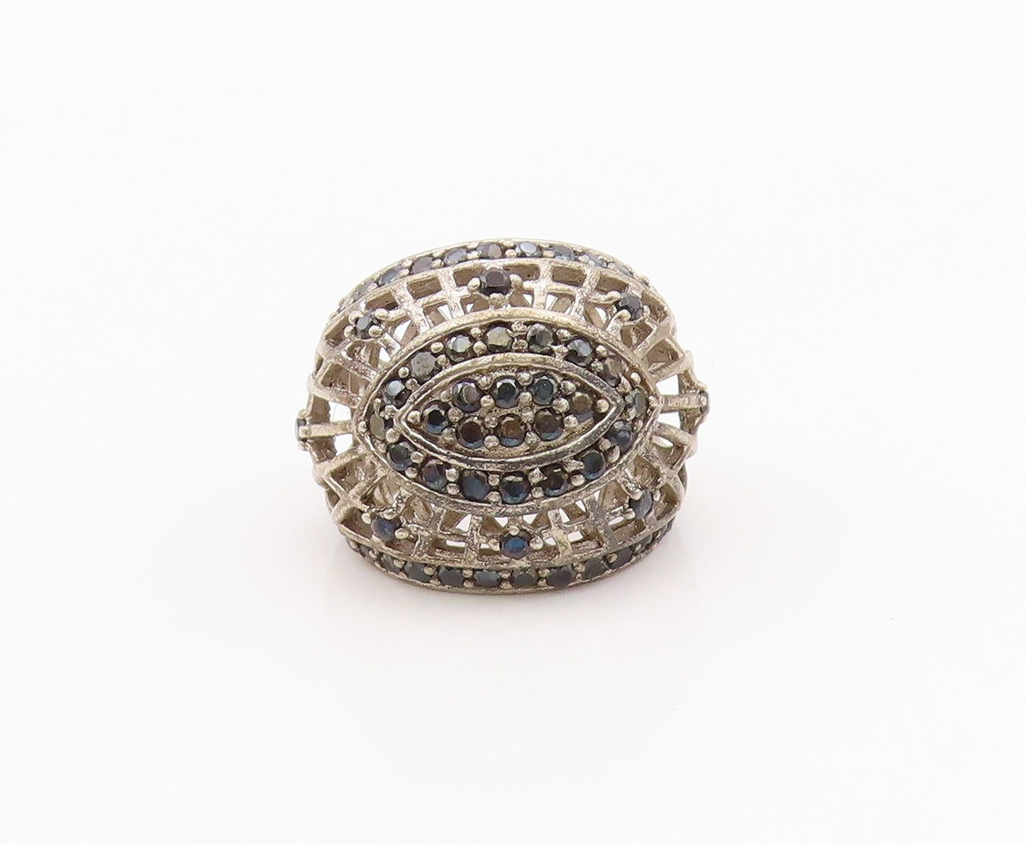 925 Sterling Silver Vintage Ring Classic Sapphire Openwork Band  Sz 8  RG36391