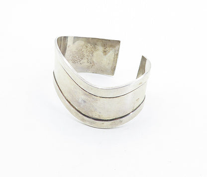925 Sterling Silver  Vintage Shiny Wavy Raised Edge Cuff Bracelet  BT2564