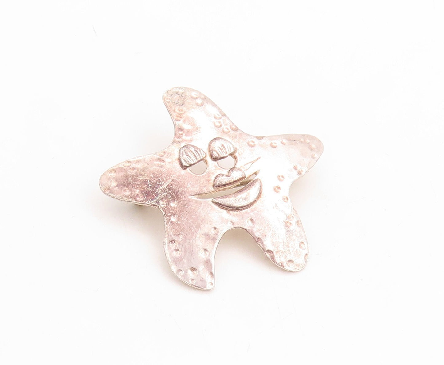 925 Sterling Silver Vintage Brooch Pin Designer Happy Carved Star Fish  BP11448
