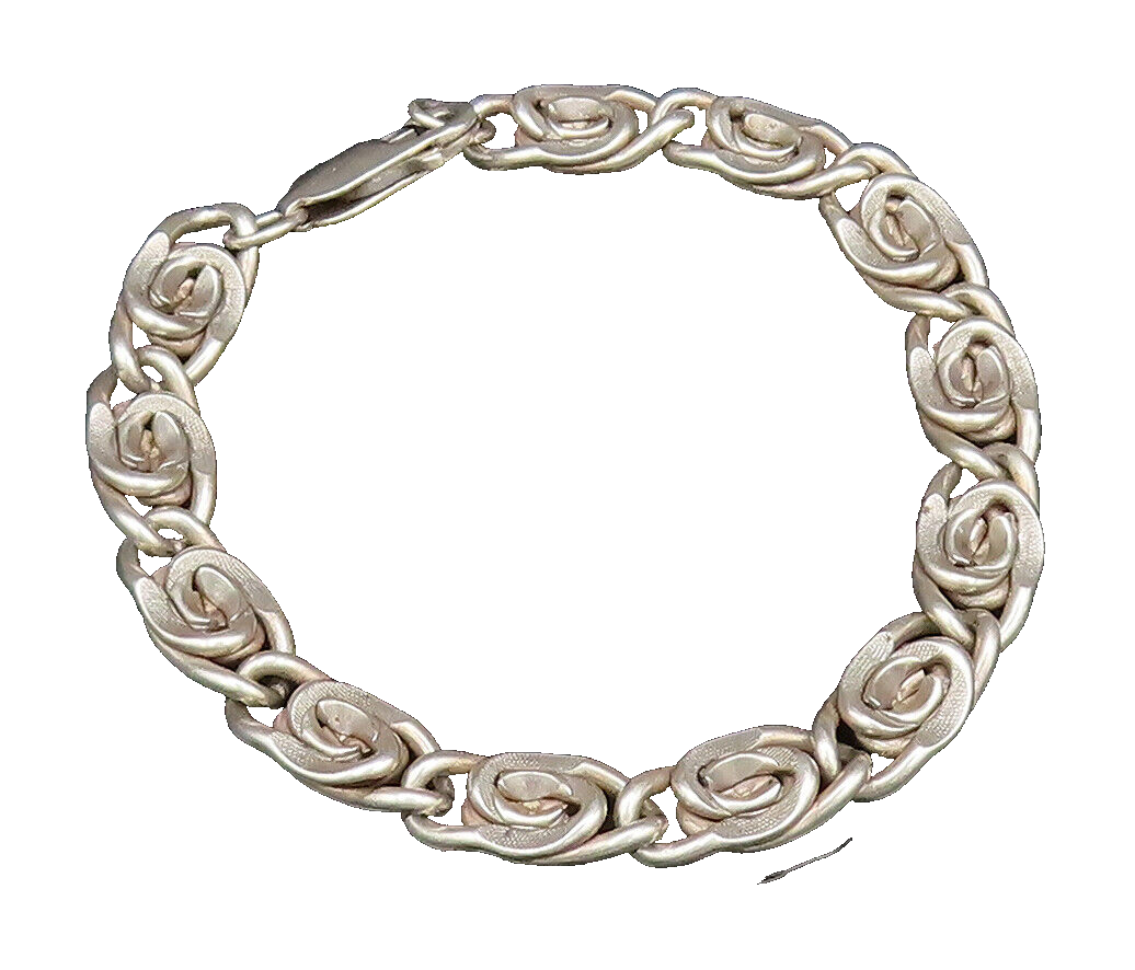 925 Sterling Silver Vintage S Swirl Symbol Interlocking Bracelet BT9582