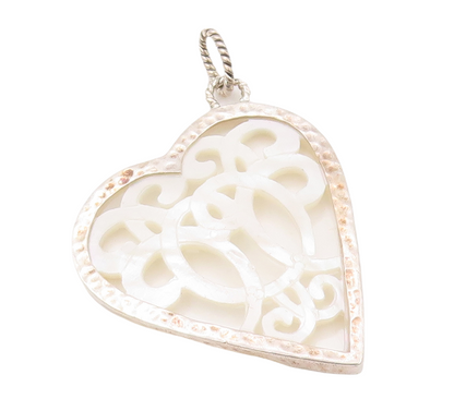 925 Sterling Silver Vintage Pendant GEOART Cutout Mother Of Pearls Heart PT23496