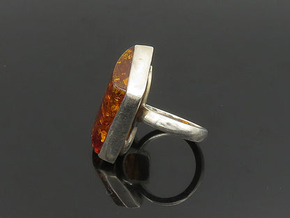 925 Sterling Silver  Vintage Slanted Baltic Amber Cocktail Ring Sz 7.5 RG24338