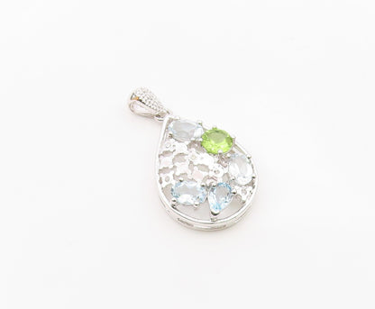 925 Sterling Silver  Genuine Diamonds Topaz & Peridot Drop Pendant  PT10203