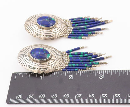 925 Sterling Silver Vintage Earrings SOUTHWESTERN Azurite Etched Dangles EG13483