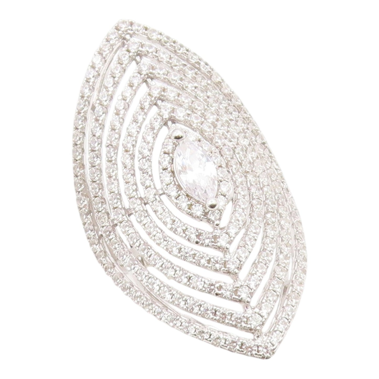 925 Sterling Silver Vintage Ring Classic CZ Halo Marquise Web  Sz 6.5  RG35527