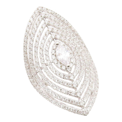 925 Sterling Silver Vintage Ring Classic CZ Halo Marquise Web  Sz 6.5  RG35527