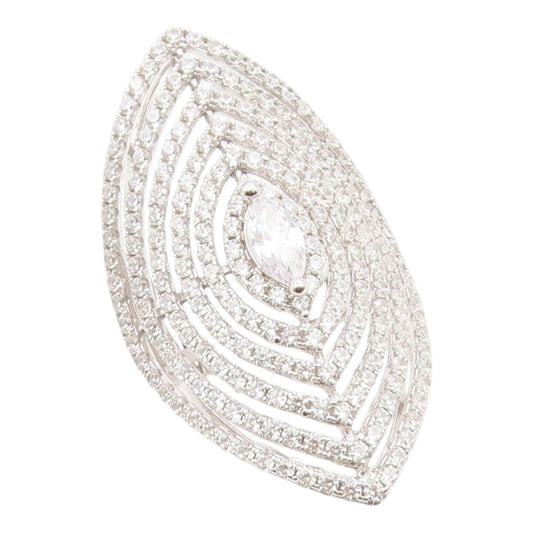 925 Sterling Silver Vintage Ring Classic CZ Halo Marquise Web  Sz 6.5  RG35527