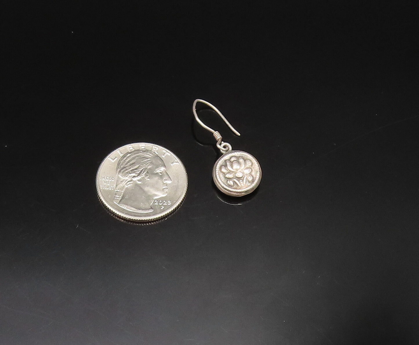 925 Sterling Silver  Vintage Oxidized Round Floral Dangle Earrings  EG11710