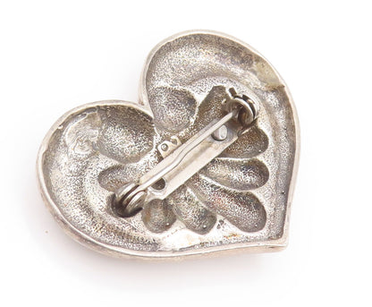 925 Sterling Silver Vintage Brooch Pin Swirly Carved Puffed Loved Heart  BP10648
