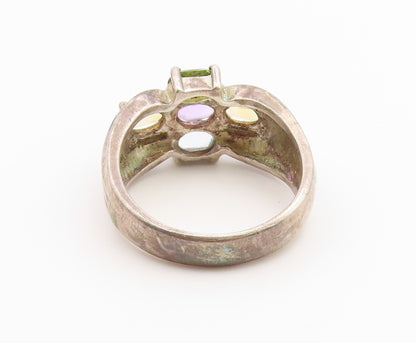 925 Sterling Silver Vintage Ring Multi Gemstone Cluster Band  Sz 9  RG36822