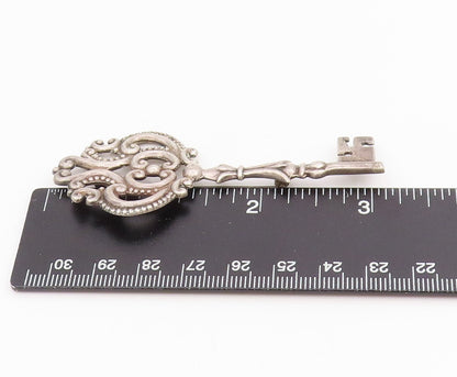925 Sterling Silver Vintage Brooch Pin Intricate Beaded Scrollwork Key  BP12172