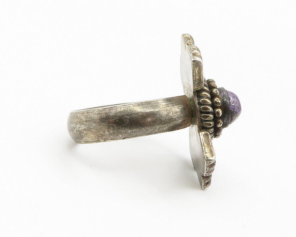 925 Sterling Silver  Vintage Cabochon Cut Amethyst Cocktail Ring Sz 9  RG14687