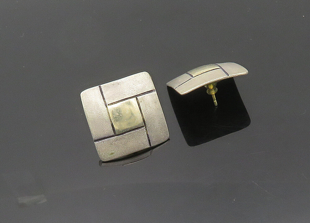 ISRAEL 925 Silver & 14K GOLD  Vintage Two Tone Square Drop Earrings  EG10177