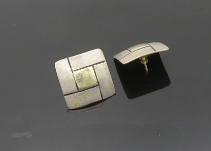 ISRAEL 925 Silver & 14K GOLD  Vintage Two Tone Square Drop Earrings  EG10177
