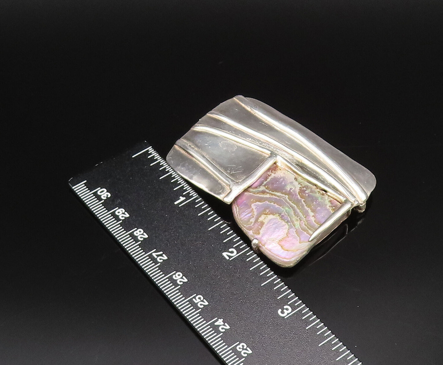 925 Silver  Vintage Modernist Mother Of Pearl Rectangle Brooch Pin  BP10002