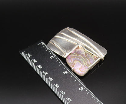 925 Silver  Vintage Modernist Mother Of Pearl Rectangle Brooch Pin  BP10002