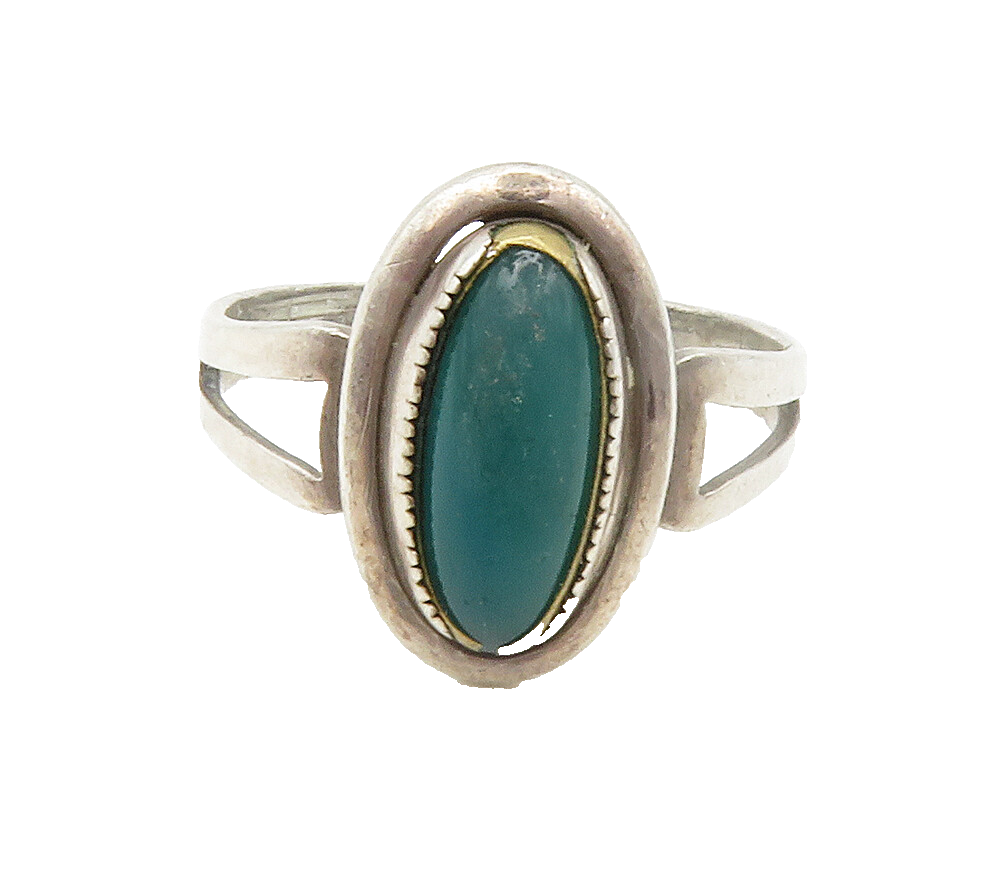 SARAH COV 925 Silver  Vintage Green Carnelian Cocktail Ring Sz 9  RG14756