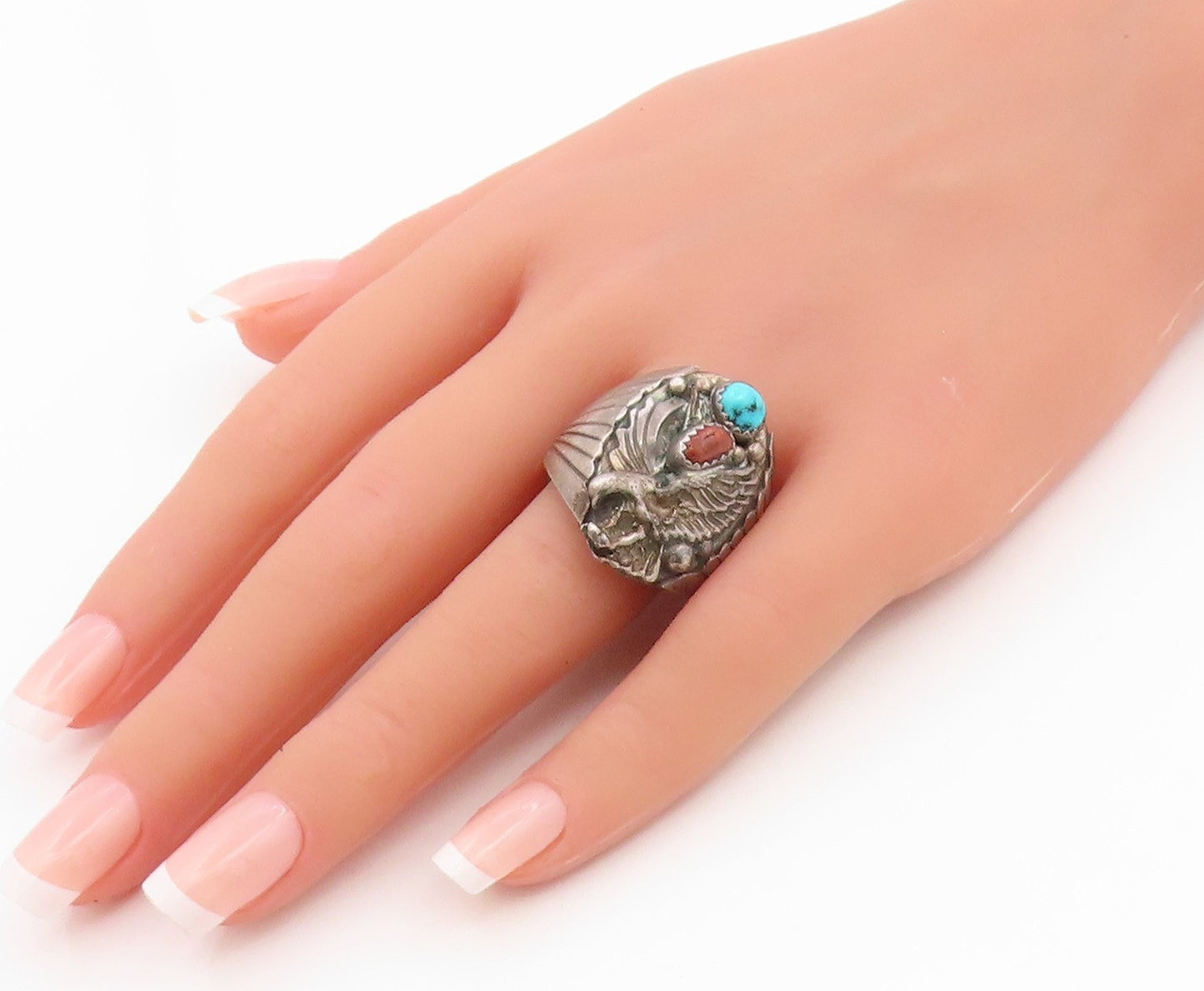 925 Sterling Silver Vintage Ring ROBERT BECENTI NAVAJO Gemstone Sz 12.5  RG35953