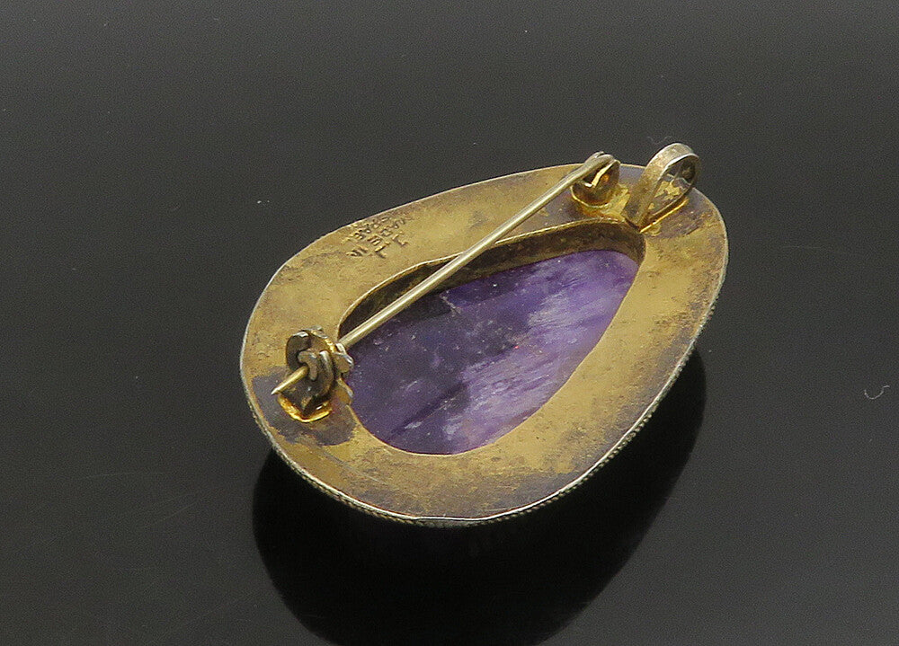 ISRAEL 925 Sterling Silver  Vintage Amethyst Twist Border Brooch Pin  BP9120