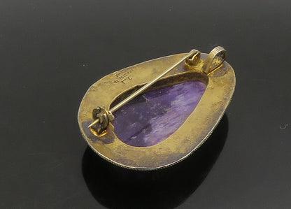 ISRAEL 925 Sterling Silver  Vintage Amethyst Twist Border Brooch Pin  BP9120