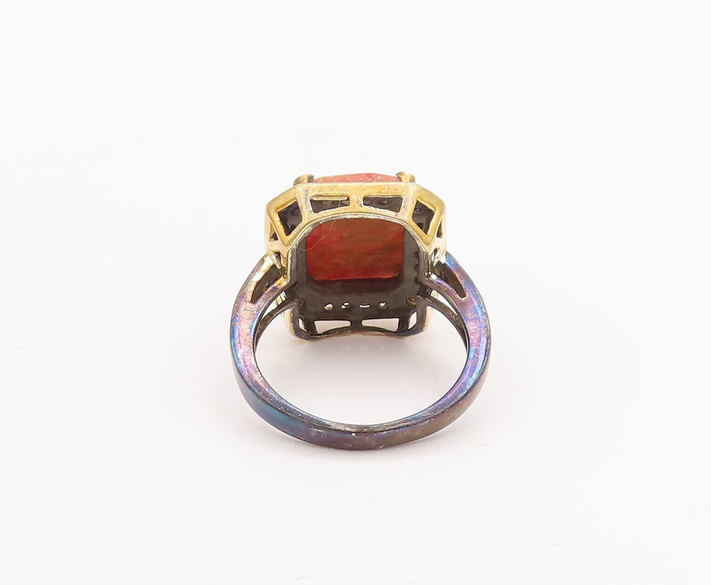 925 Sterling Silver Vintage Ring Orange Gemstone Halo Diamonds  Sz 7  RG29216