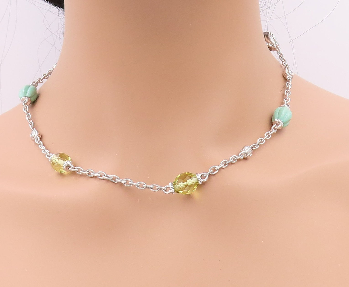 925 Sterling Silver Vintage Necklace JUDITH RIPKA Turquoise Citrine Chain NE4555