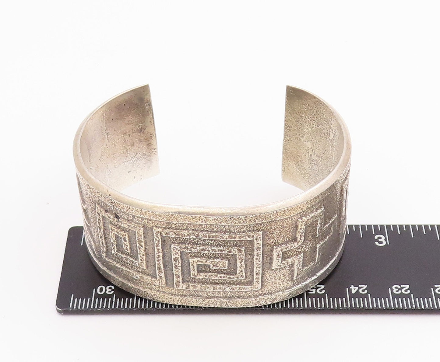 925 Sterling Silver Vintage Bracelet NAVAJO Geometric Pattern Wide Cuff  BT11945