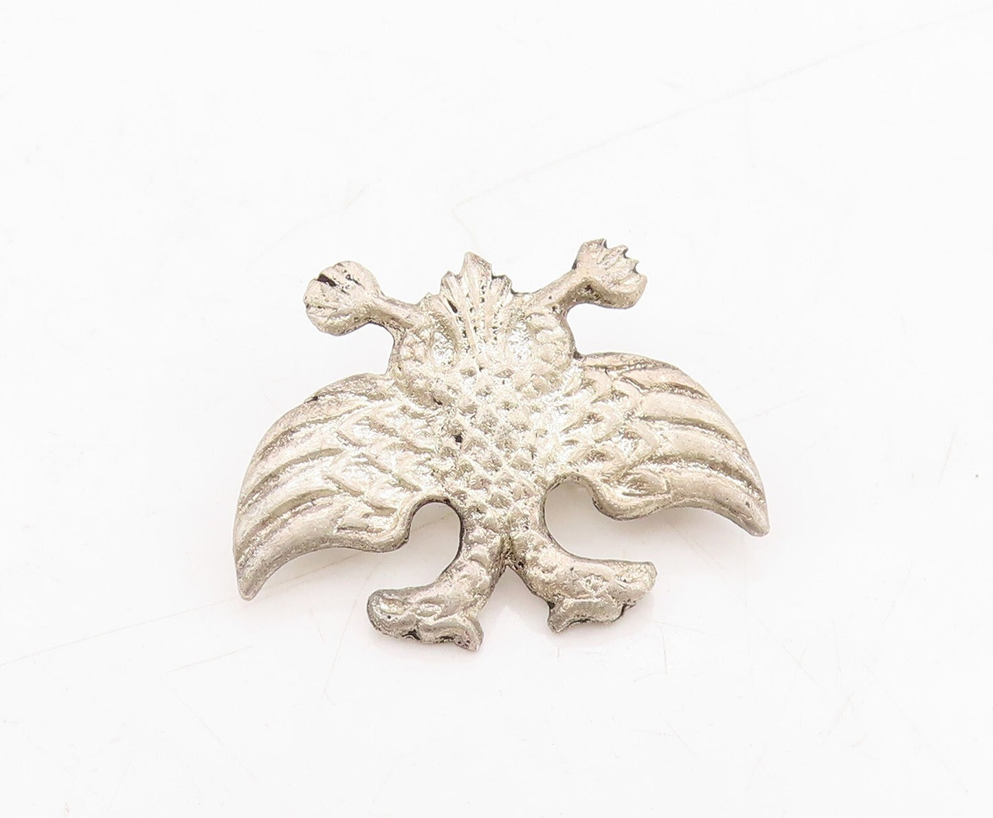 925 Sterling Silver Vintage Brooch Modernist Carved Two Faced Dragon  BP11474