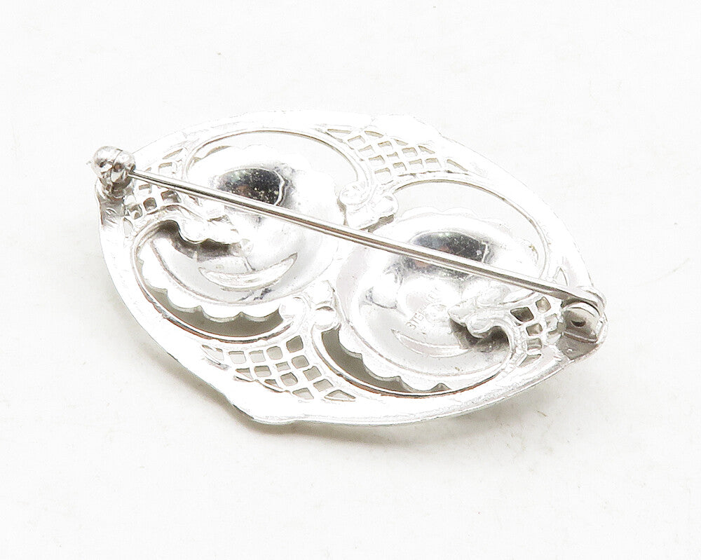 925 Sterling Silver  Vintage Shiny Sparkling Floral Design Brooch Pin  BP4862