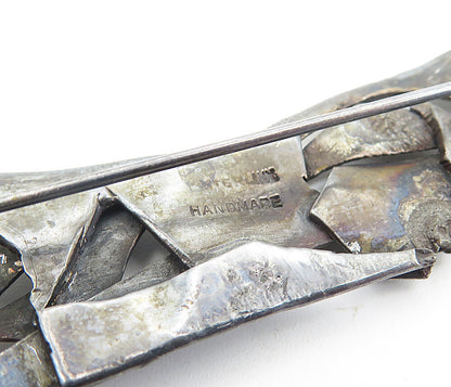 925 Sterling Silver  Vintage Handmade Modernist Sculpted Brooch Pin  BP3126