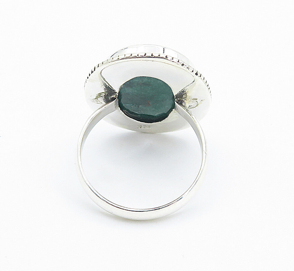 925 Sterling Silver Emerald Twist Border Oval Cocktail Ring Sz 7 RG8494