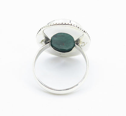925 Sterling Silver Emerald Twist Border Oval Cocktail Ring Sz 7 RG8494