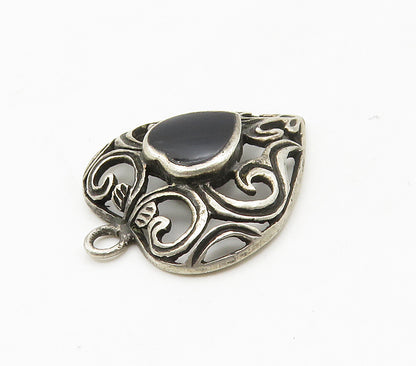 925 Sterling Silver  Vintage Black Onyx Swirl Love Heart Pendant  PT12315