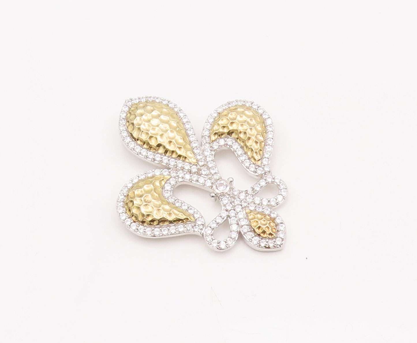 925 Sterling Silver Vintage Pendant ESPO Gold Plated CZ  Carved Lily  PT23113