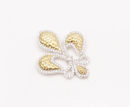 925 Sterling Silver Vintage Pendant ESPO Gold Plated CZ  Carved Lily  PT23113