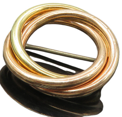 925 Sterling Silver  Vintage Shiny Two Tone Open Circles Brooch Pin  BP3587