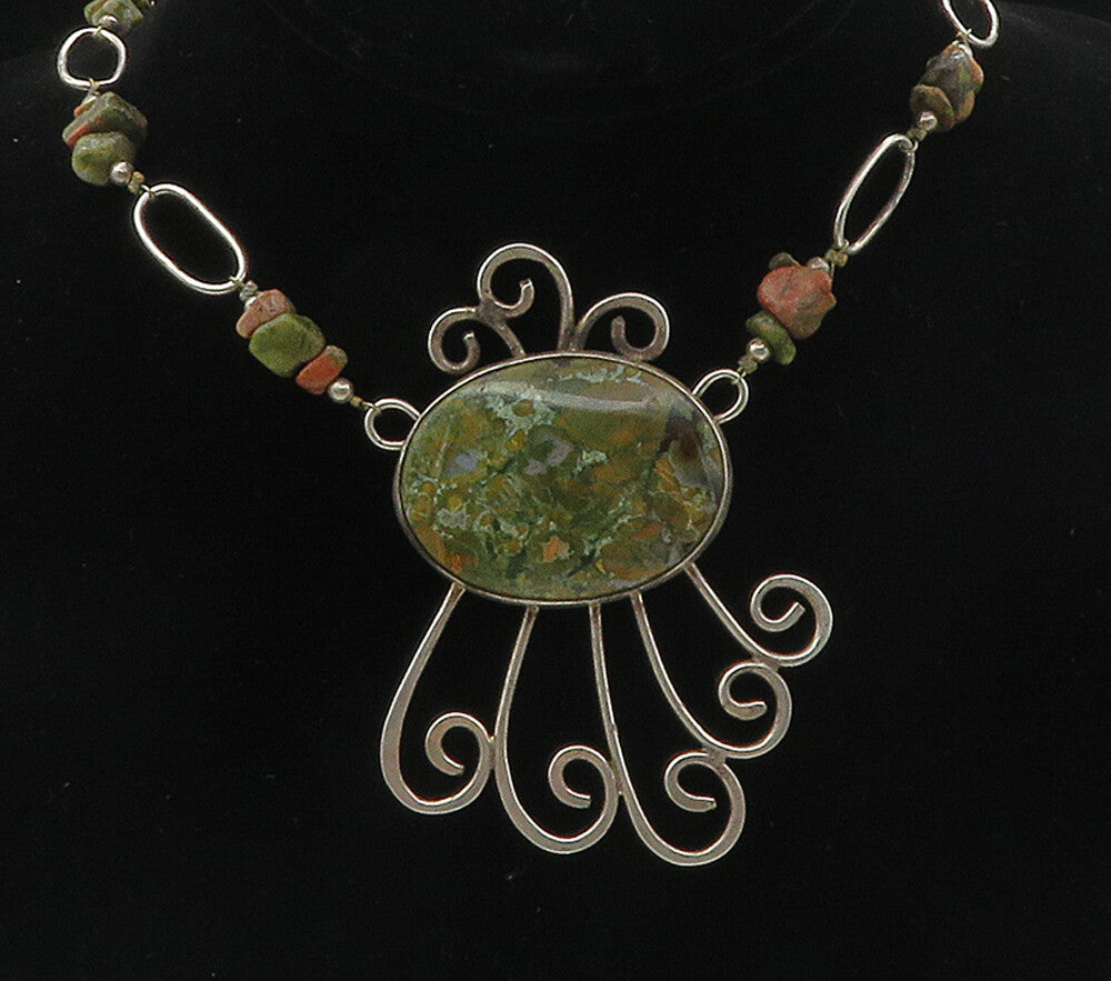 DESIGNER 925 Sterling Silver  Vintage Jasper Beaded Chain Necklace  NE1907