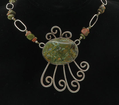 DESIGNER 925 Sterling Silver  Vintage Jasper Beaded Chain Necklace  NE1907